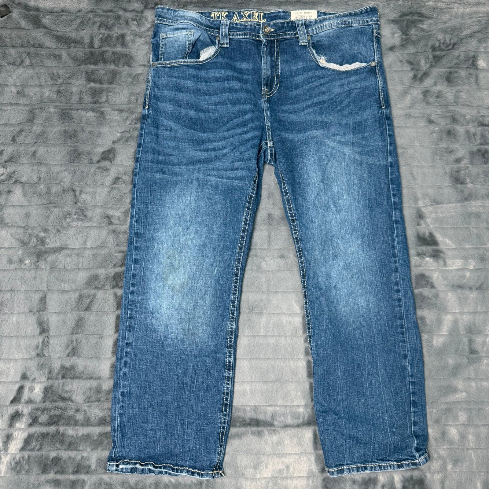 Tk Axel Slim Bootcut Jeans Mens 40x30 Blue Medium Wash Whiskered Stretch Denim